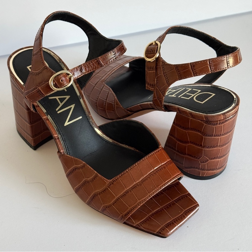 Deltan Crocodile Print Women's Block Heel Open Toe Sandals Size 6.5 - Picture 6 of 10